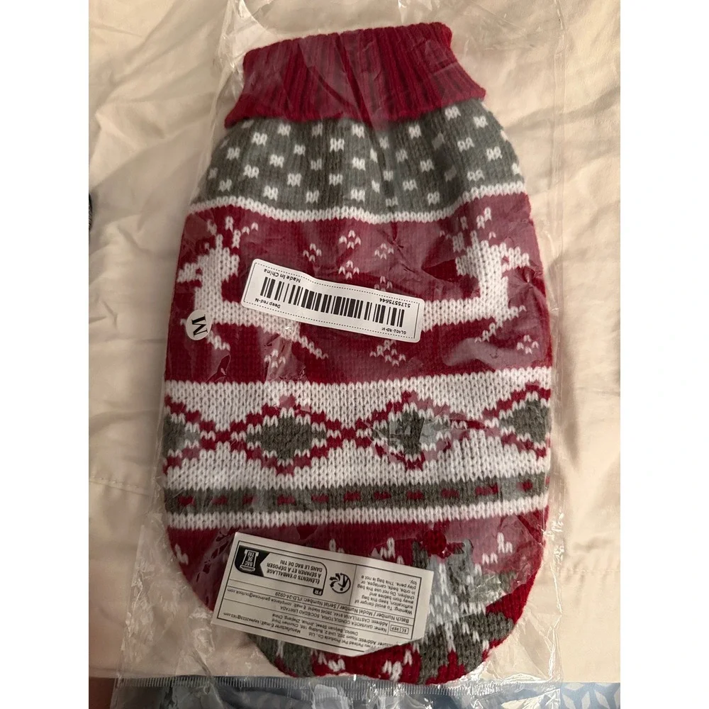 Christmas Dog Sweater Reindeer Snowflake Nordic Fair Isle Knit Pet Clothing Sz M